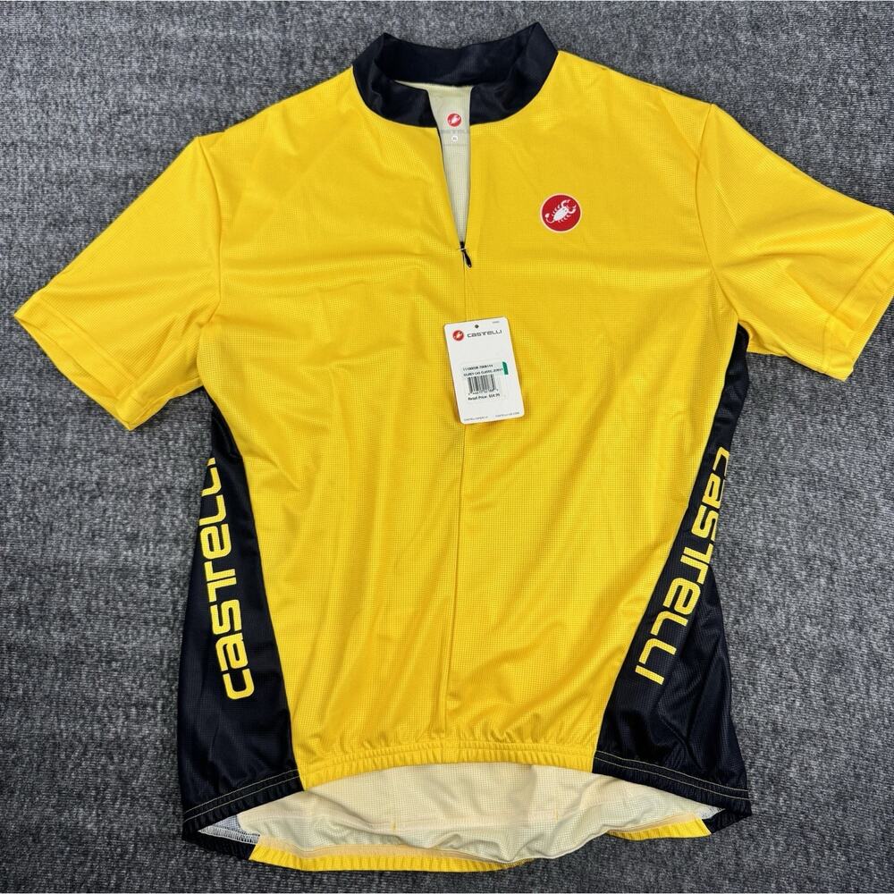Mens NWT Castelli Cycling Jersey Shirt Black & Yellow With Pockets XL
